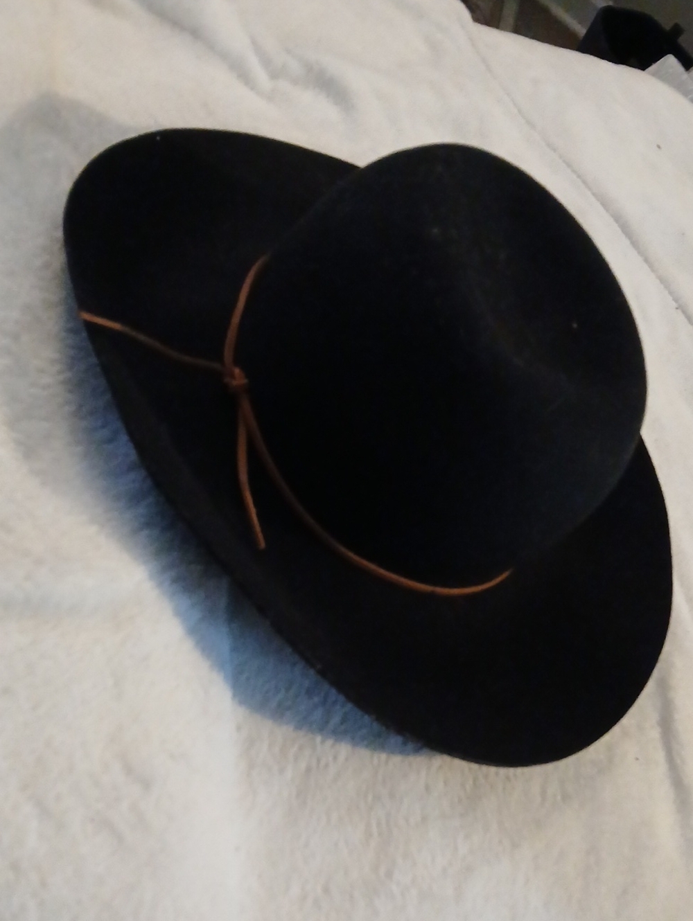 Phenix Black Felt Wide-Brim Hat with Tan LEATHER Band, NWT